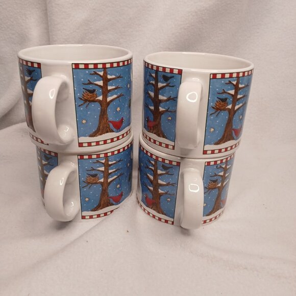 4 Cups and Saucer Sets Sakura Debbie Mumm Vintage 1997 Stoneware Christmas - Picture 3 of 16